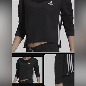 Adidas Women’s Cropped Crewneck Sweatshirt Black White Small H09266 NEW w/ Tags